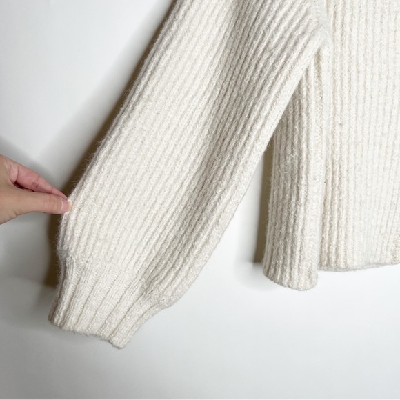 Laude The Label Cream Cardigan Alpaca Cotton Cropped Ribbed Balloon Sleeve Small - Picture 6 of 12
